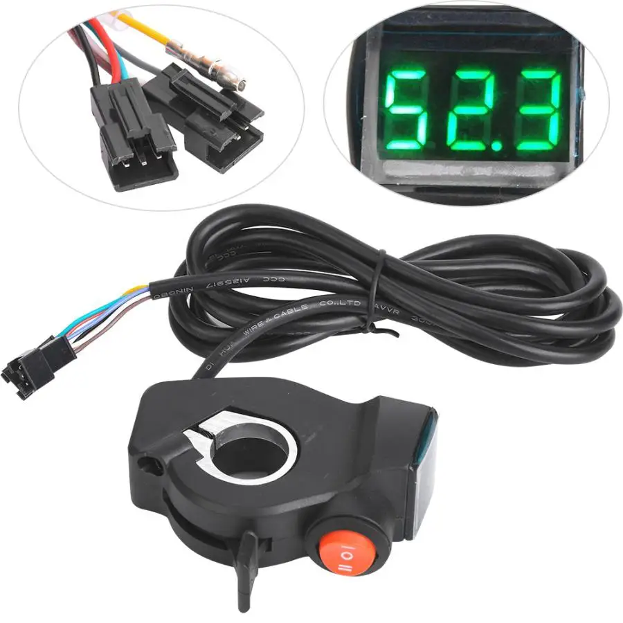 

Digital LCD Display Electric Bike Throttle with Battery Voltage & Power Switch, 12V-99V Scooter Thumb Grip