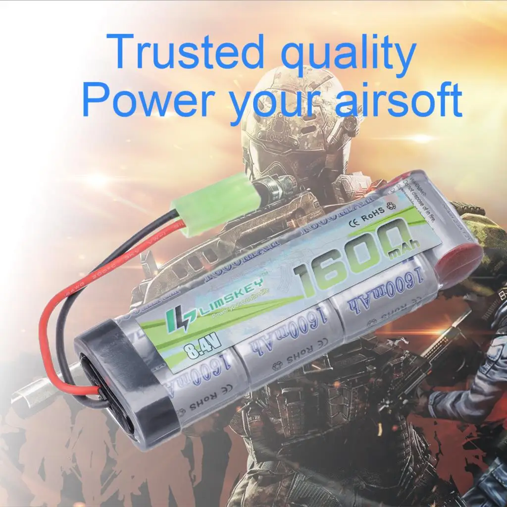 بطارية 7S 2/3A 8.4 فولت 1600mAh NiMH مسطحة وشاحن للبنادق Airsoft MP5 ، ندبة ، M249 ، M240B ، M60 ، G36