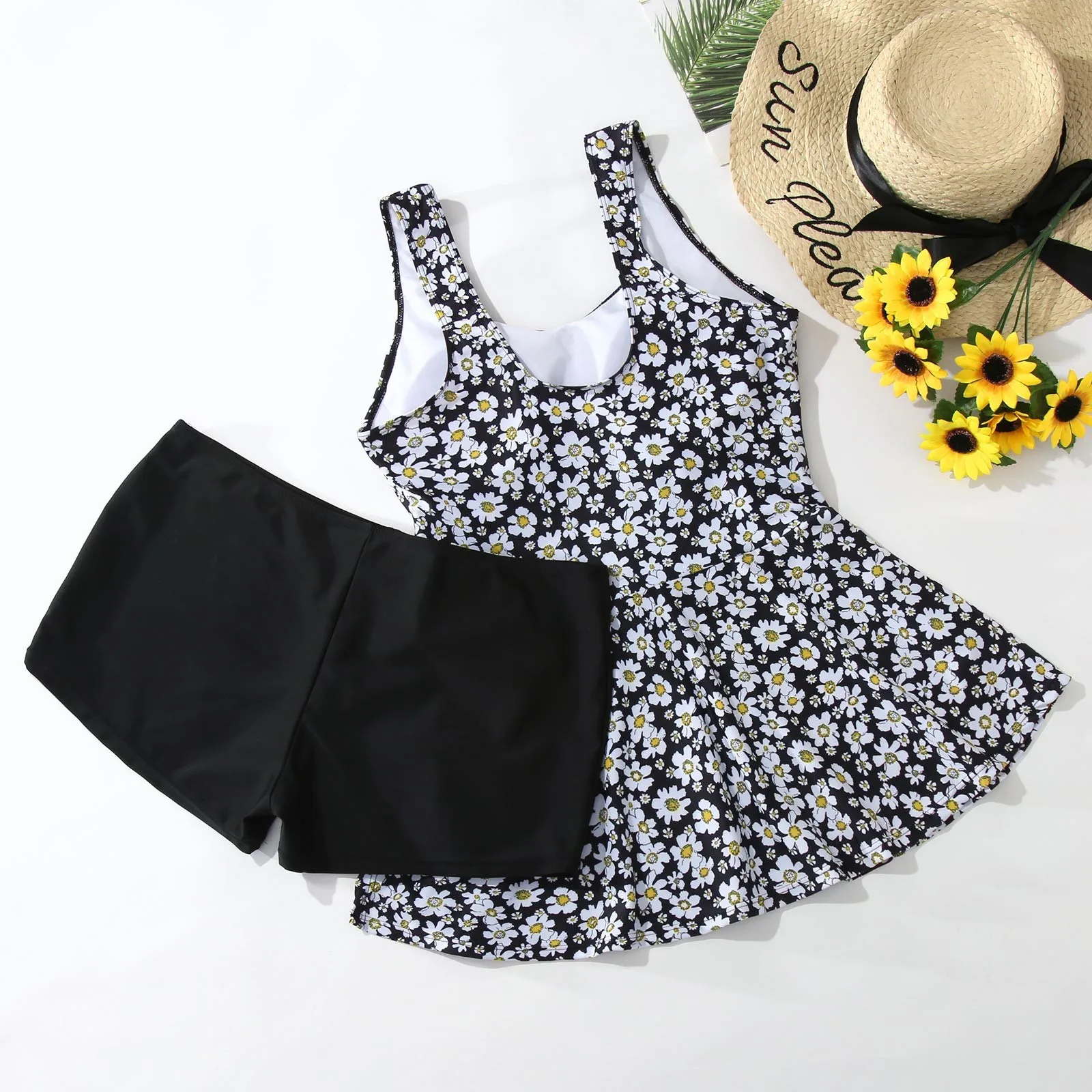 2024 New Swimsuits Daisy Print Tankini Swimwear Women High Waist Swimsuit Female Two Pieces Bathing Suit Beachwear With Shorts