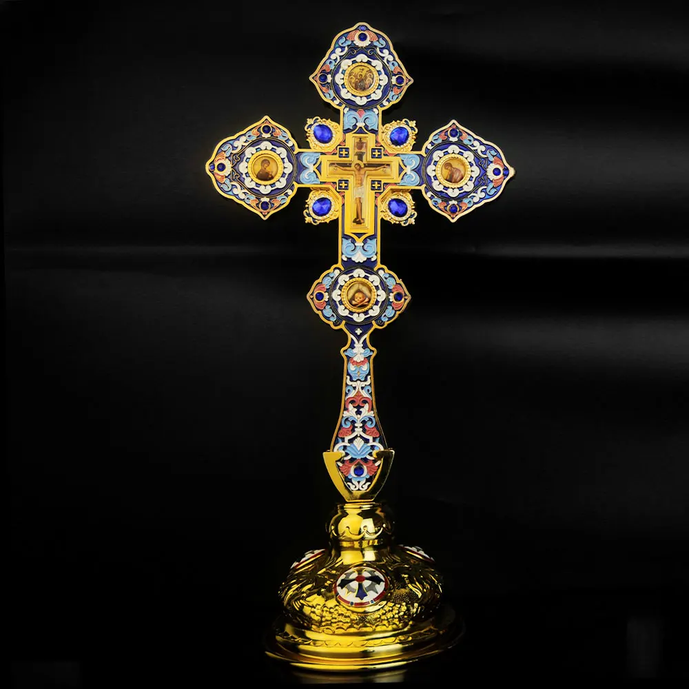 HTISOK Orthodoxes Kreuz Jesus-Kreuz Religiöses Handkreuz aus Zinklegierung, vergoldet, religiöses Geschenk, Familien-Gebets-Eckdekoration – Detail 6