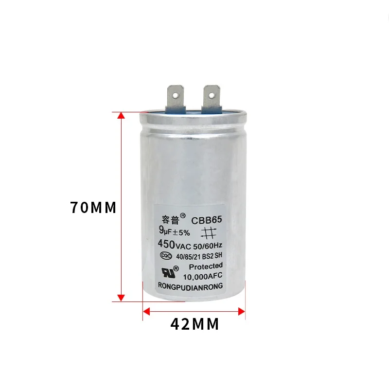 Imagem -04 - Máquina de Lavar Automática Começando Capacitor à Prova de Explosão Alumínio Shell Única Inserção com Fio 450v 9uf Cbb65