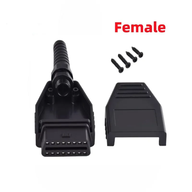 NEW OBD2 16pin Male Connector Car OBD Shell Plug + Housing +SR+ Screws with 12V 24V Plug J1962 OBD2 Diagnostic Interface Socket