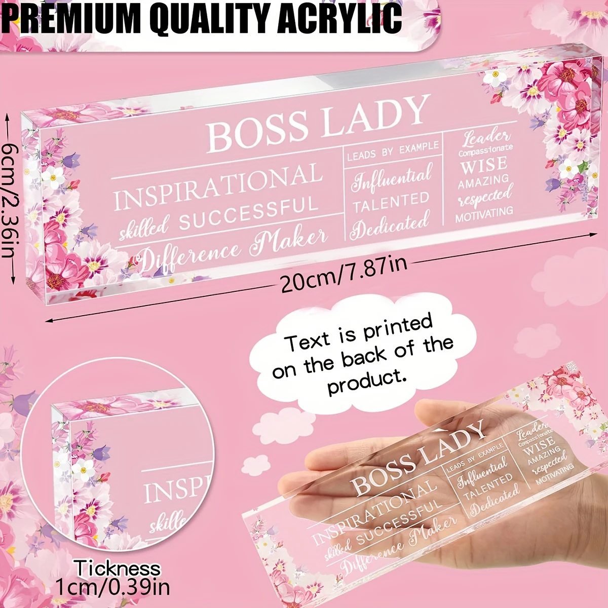 1pc Ladies Boss Gift Inspirational Quotes Office Women Gifts Boss Birthday Gift Thank You Keepsake and Paperweight (Fresh Style)