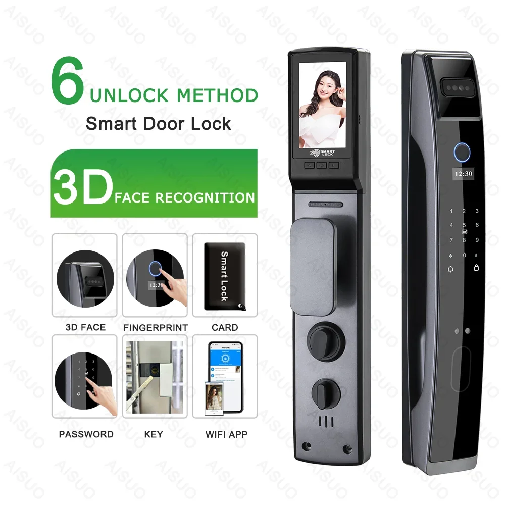 New Arrival Fully Automatic smart lock with camera and doorbell WIFI APP Digital Lock Fingerprint Biometric smart lock tenon