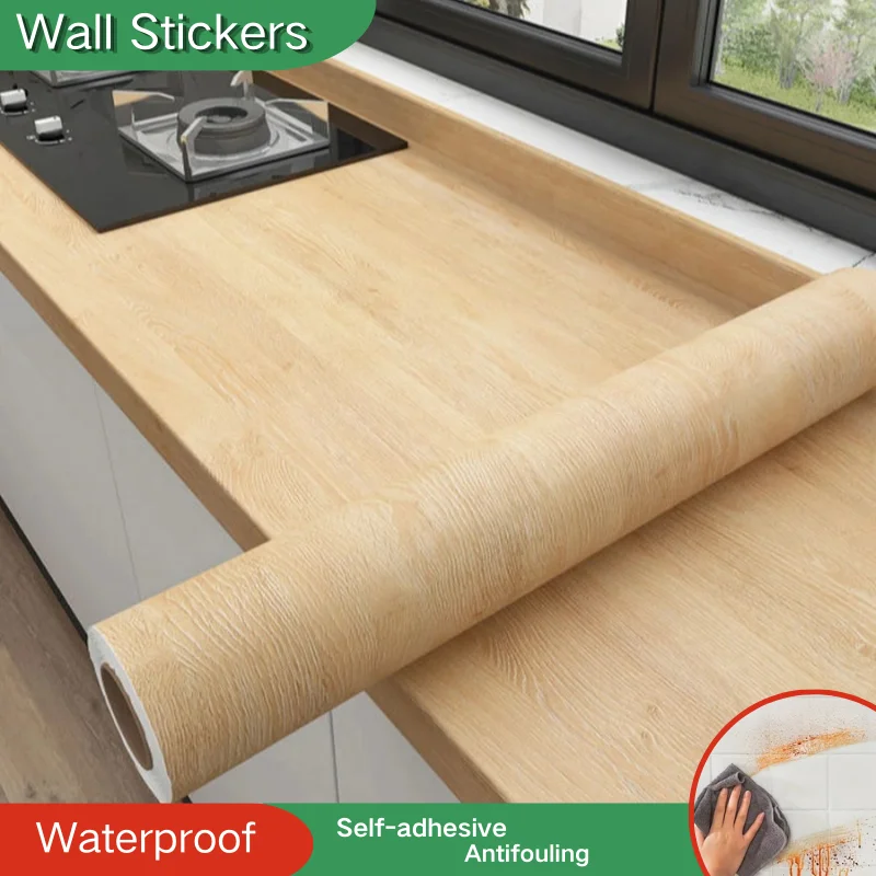 40cm Self-adhesive Wall Wallpaper Wood Grain Stickers Room Decoration Waterproof and Oil Resistant Decorative Walls PVC Paper