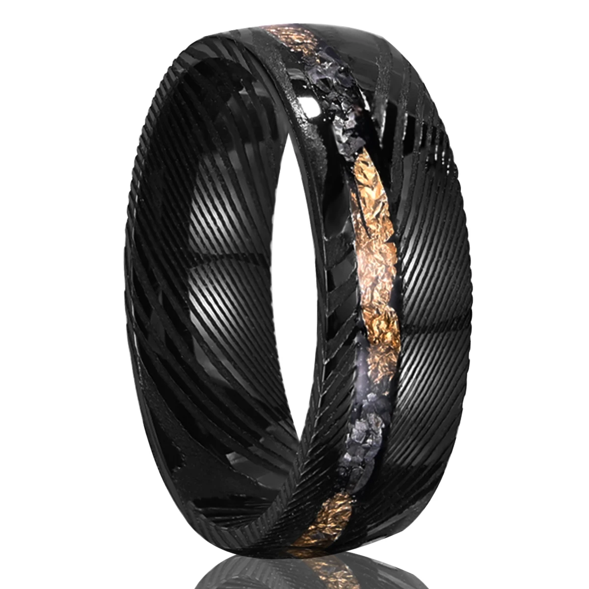 8MM Schwarzer Damaszener Ring für Herren Anillos Bague Homme Verlobungsring Mode-Schmuck Eheringe Paar-Verlobungsringe – Detail 2