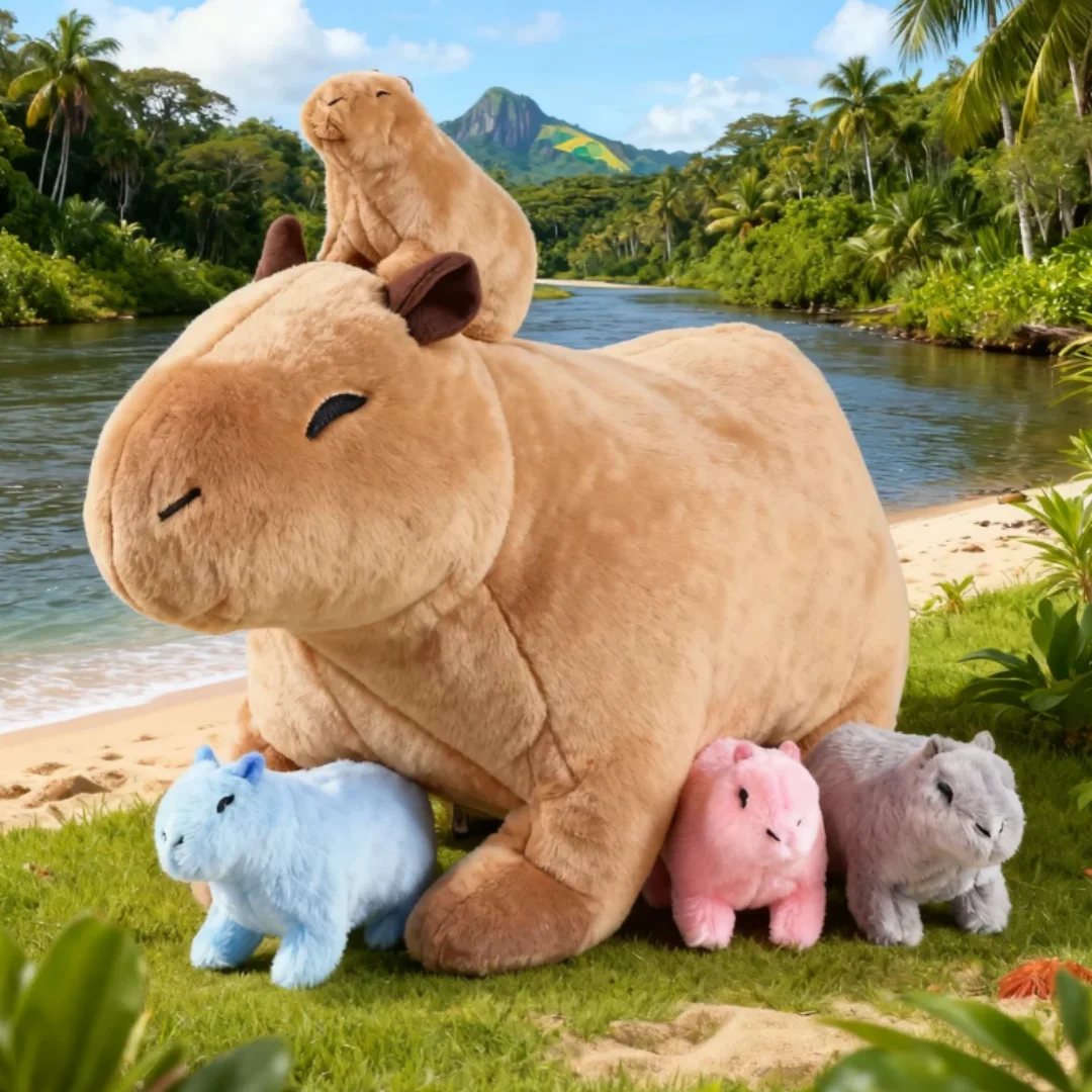 

Kawaii Capybara Mom and Baby Capibala 5-piece Set Animal Stuffed Plush Toys Christmas Birthday Gifts For Kids Home Decor