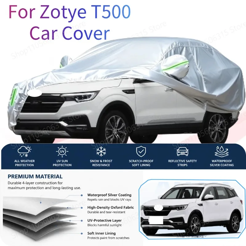 For Zotye T500 2018-Present Custom Fit Full Car Cover Silver Coated Fabric Side Zipper Access UV Sun Dust Protection3