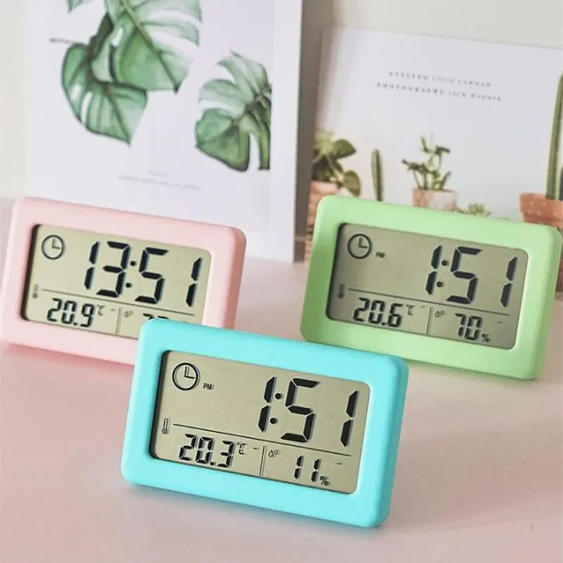 Mini Digital Clock Electronics Temperature and Humidity Portable Desktop Clock Thermometer Hygrometer 12/24H Battery Powered