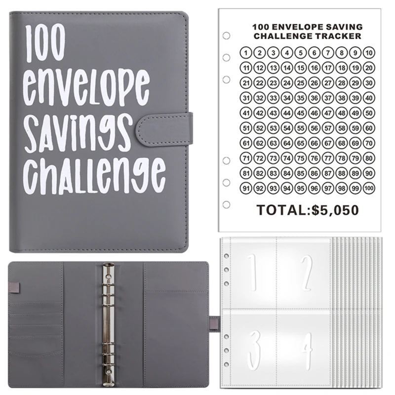 100 Day Couple\'s Challenge PU Leather Loose-leaf Journal Notebook  Savings Book Magnetic Buckle Save Money Book Make Money Books