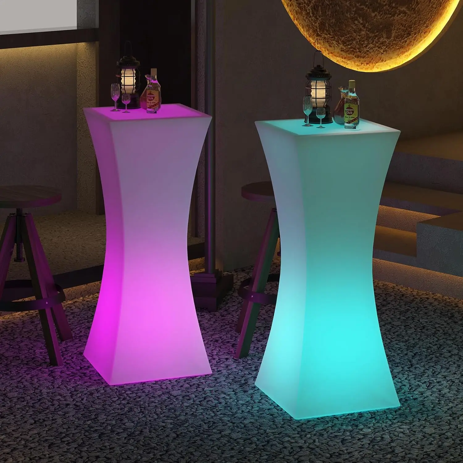 

18" LED Cocktail Table Rechargeable RGB Light-up Waterproof Coffee Table with Remote for Party Bar, Customized