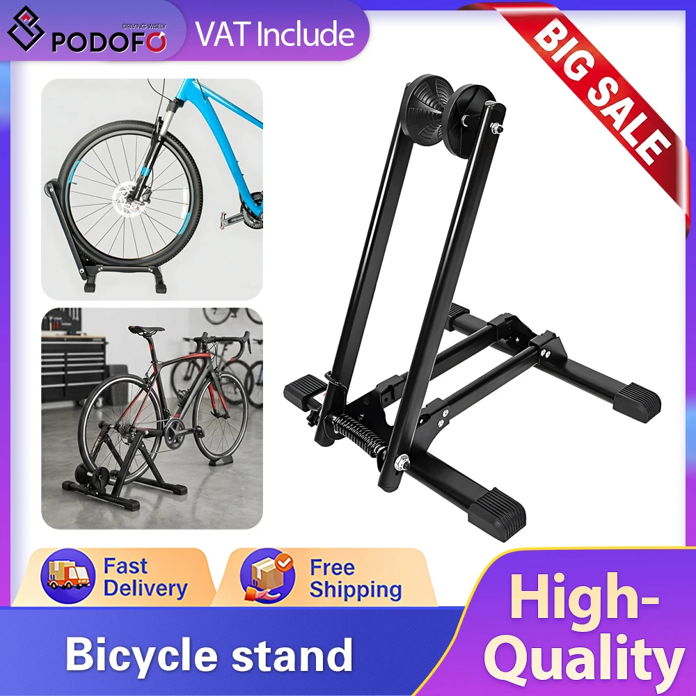 Support de stationnement pliable pour vélos Podofo en acier carbone, support d'affichage portable au sol, pas d'assemblage requis, support de stockage et de réparation pour vélos de montagne et de route, pour le stationnement de vélos en intérieur et en extérieur.