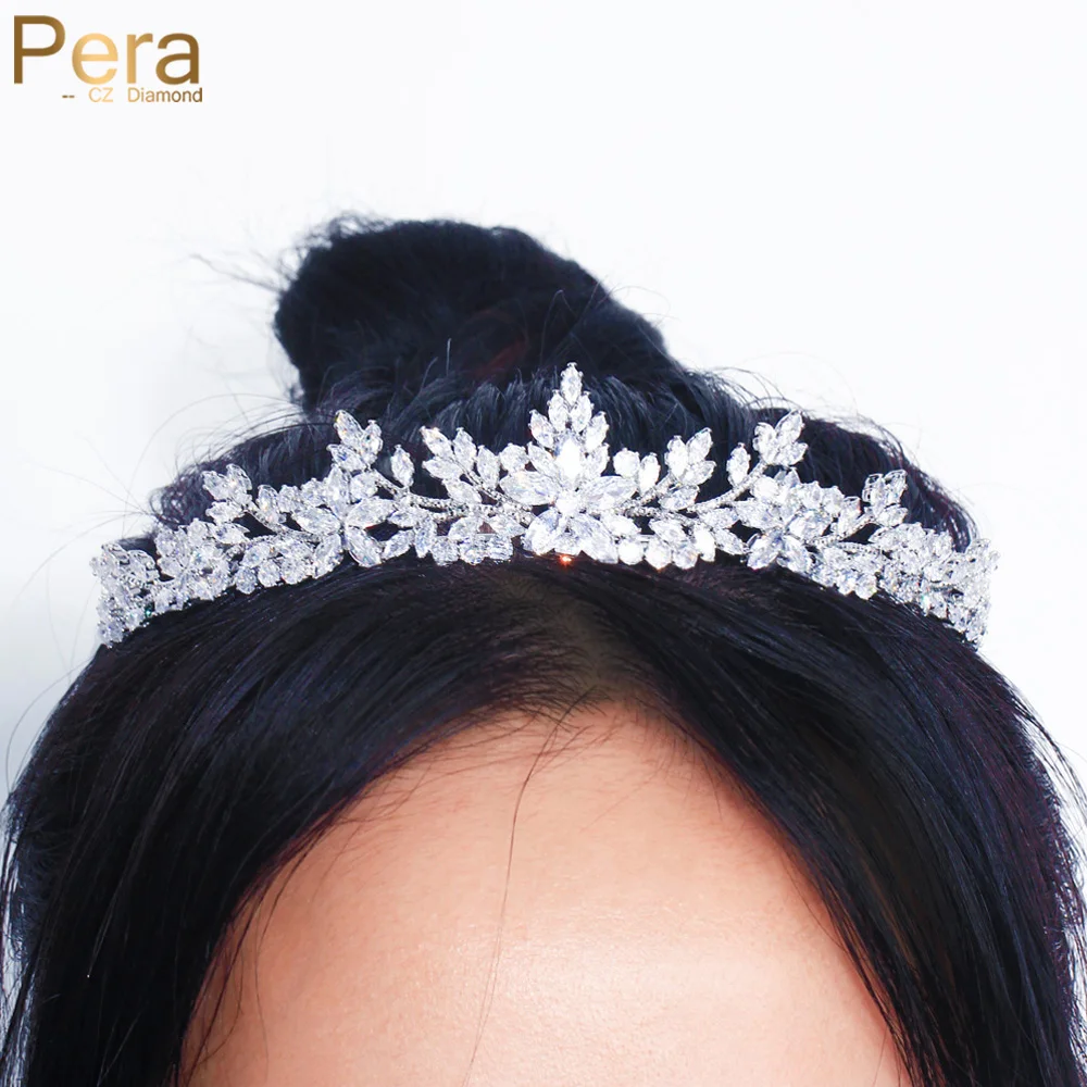 

Pera High Quality Marquise Cut CZ Stone Women Baroque Crown Crystal Tiaras Hair Jewelry for Brides Queen Wedding Party Gift H032