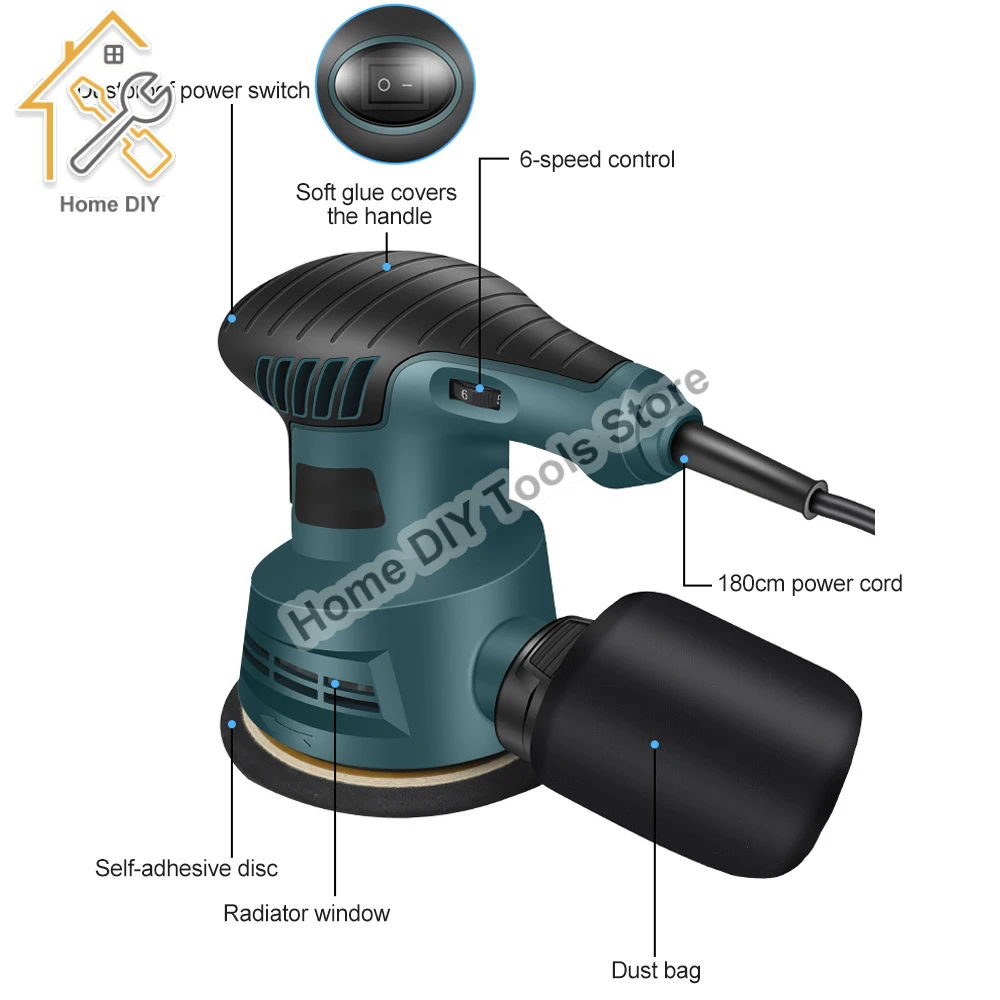 Lixadeira Excêntrica Elétrica 300W 5 Polegada 125mm Lixadeira Elétrica Lixadeira Elétrica Processamento De Madeira Móveis Máquina De Polimento De