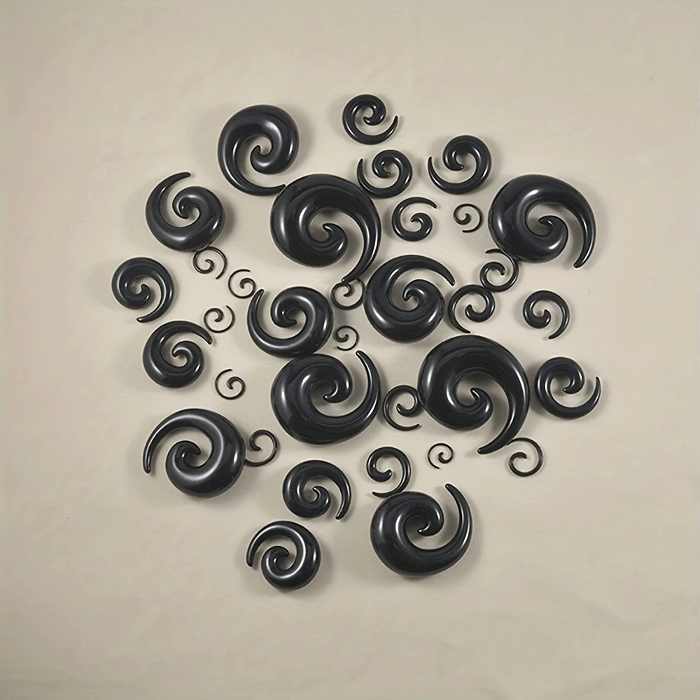 1 Pair Black Acrylic Spiral Snail Ear Tapers Plugs Set Tunnels Expander Gauges Stretching Piercings Jewelry Kit 1.6-20mm