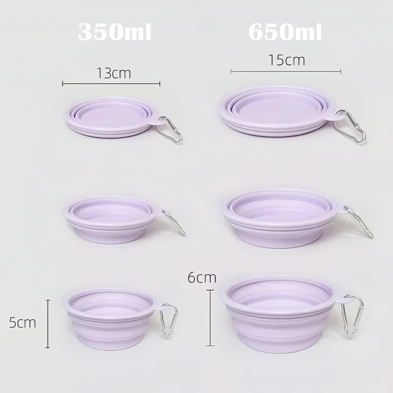 Pet Collapsible Silicone Bowl Outdoor Portable Dog & Cat Food Feeder Water Feeding Container with Carabiner Clip Pet Supplies