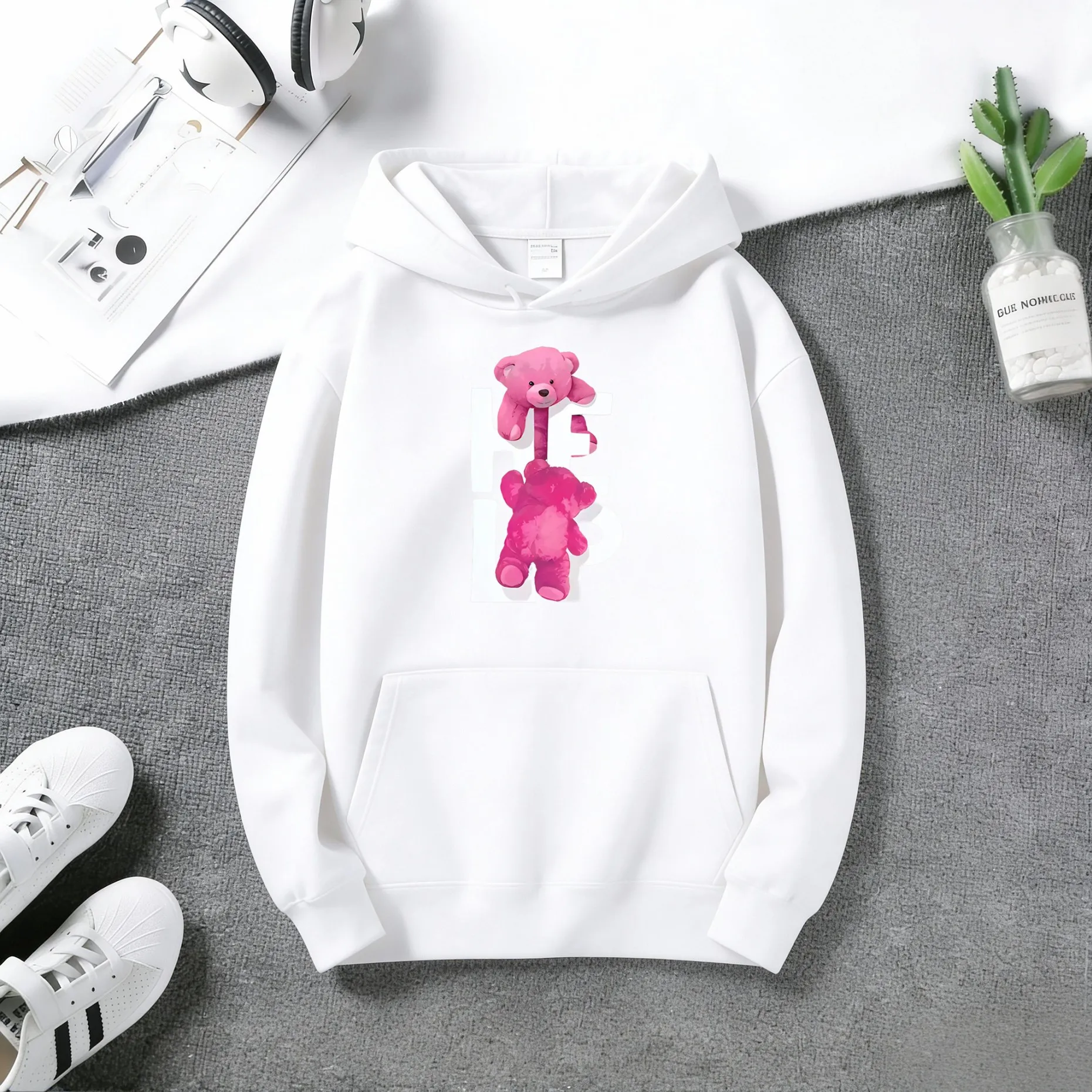 Fashionable kitten-patterned hooded sweater, versatile style, women's casual hooded sweater
