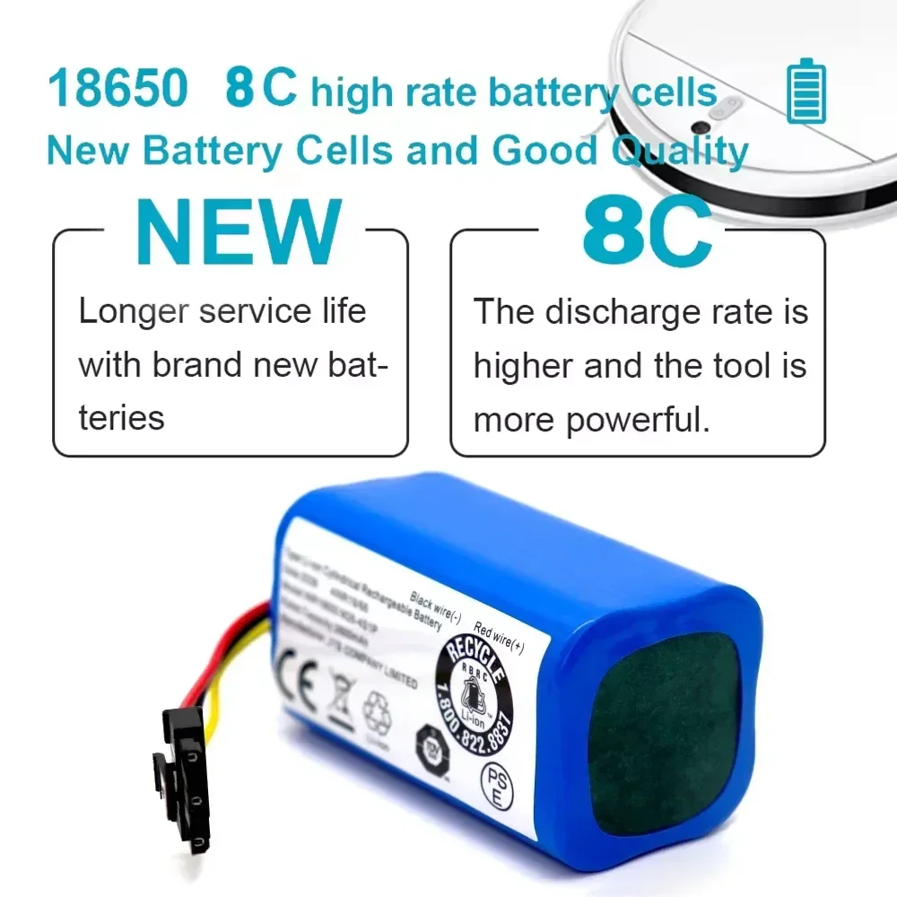 بطارية ليثيوم أيون قابلة لإعادة الشحن 14.4 فولت/14.8 فولت 2600 مللي أمبير في الساعة مناسبة لـ Xiaomi Mijia Mi Robot Vacuum Mop 2 Lite، C103، EVE CC & E10 B112/E12