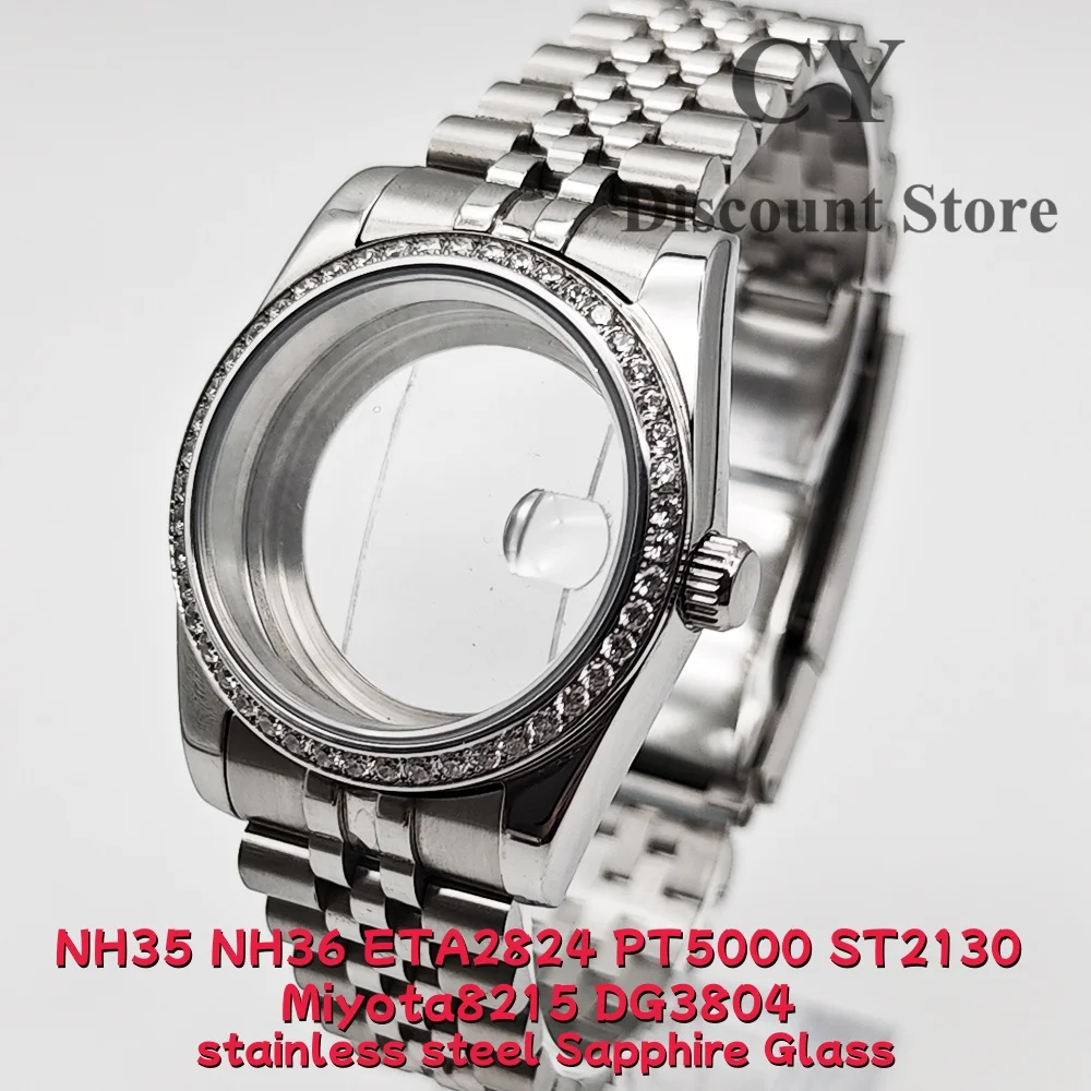 RICHUS Diamond Watch Case 36mm 39mm Silver Stainless Steel  Fit NH35 NH36 ETA2824 ST2130 PT5000 Miyota8215 DG3804 Movement