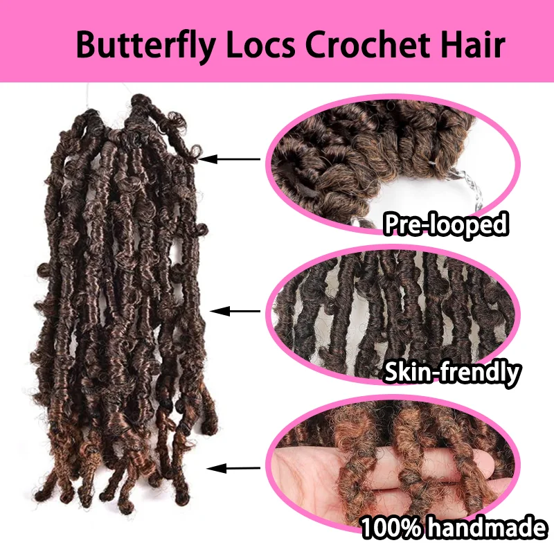 5 paczek syntetycznych włosów do szydełkowania Butterfly Locs, 18/22 cale, wstępnie zapętlone, kolor T30, postarzane warkocze szydełkowe Locs