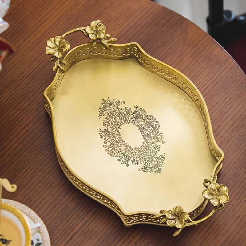 

Retro light luxury home living room brass tray