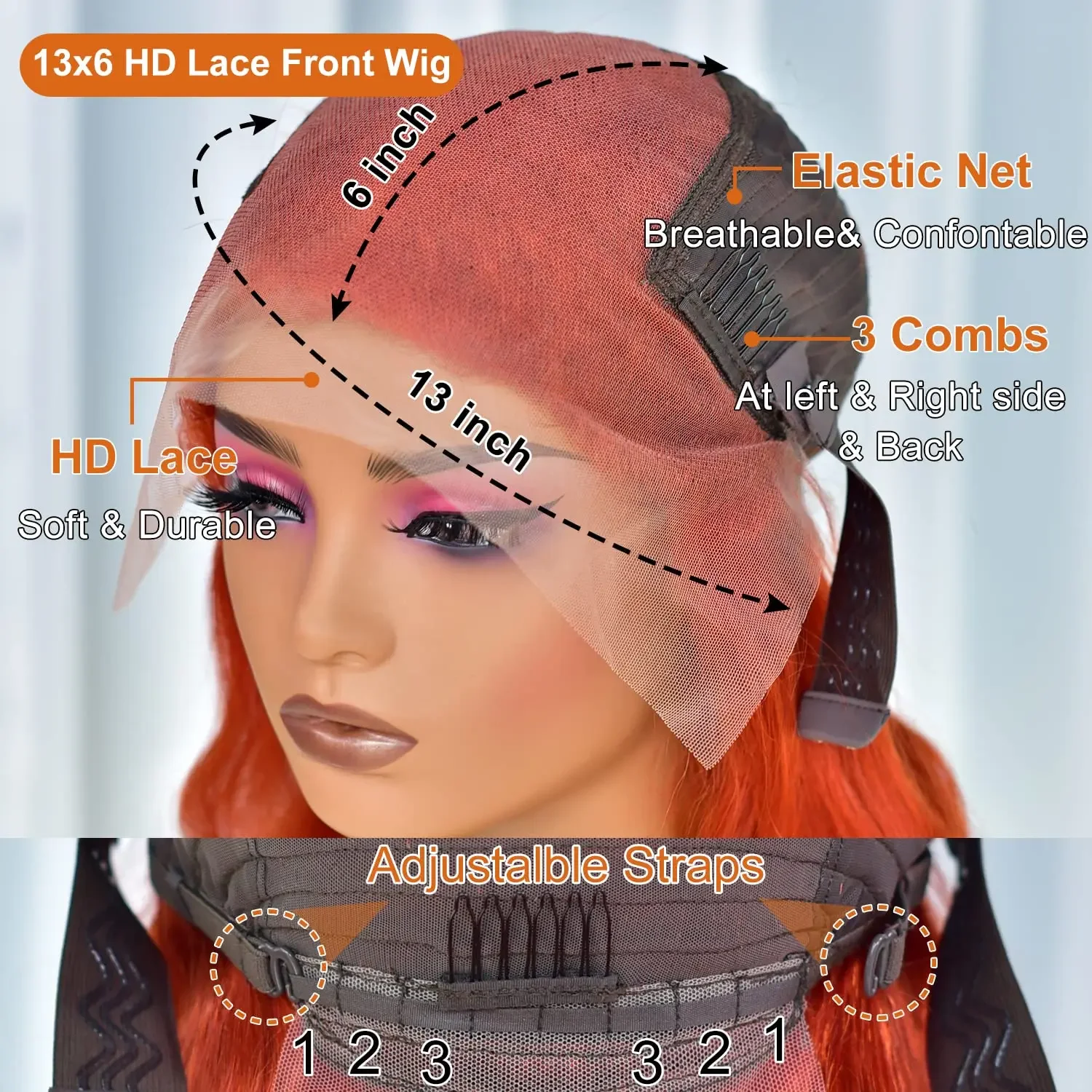 Swupod 13x4 13x6 Dichte transparente HD-Spitze Front Perücke für Frauen Wasserwelle Remy Menschenhaar Ingwer Orange Farbe leimlos