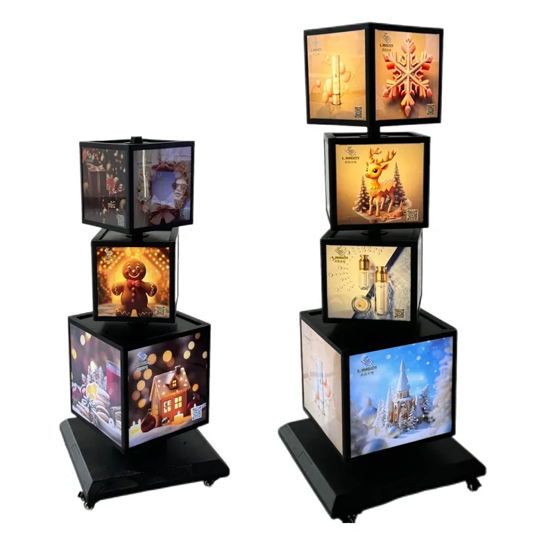 

Counter display rotating LED light box acrylic square cube for indoor advertising and product photography