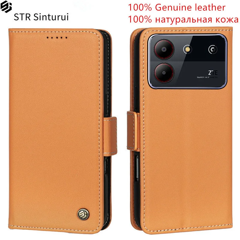 

STR 100% Genuine Nappa grain leather card Slot Wallet Cover For ZTE Blade A54 A53 Plus A52 A51 A31 Lite shockproof phone Case