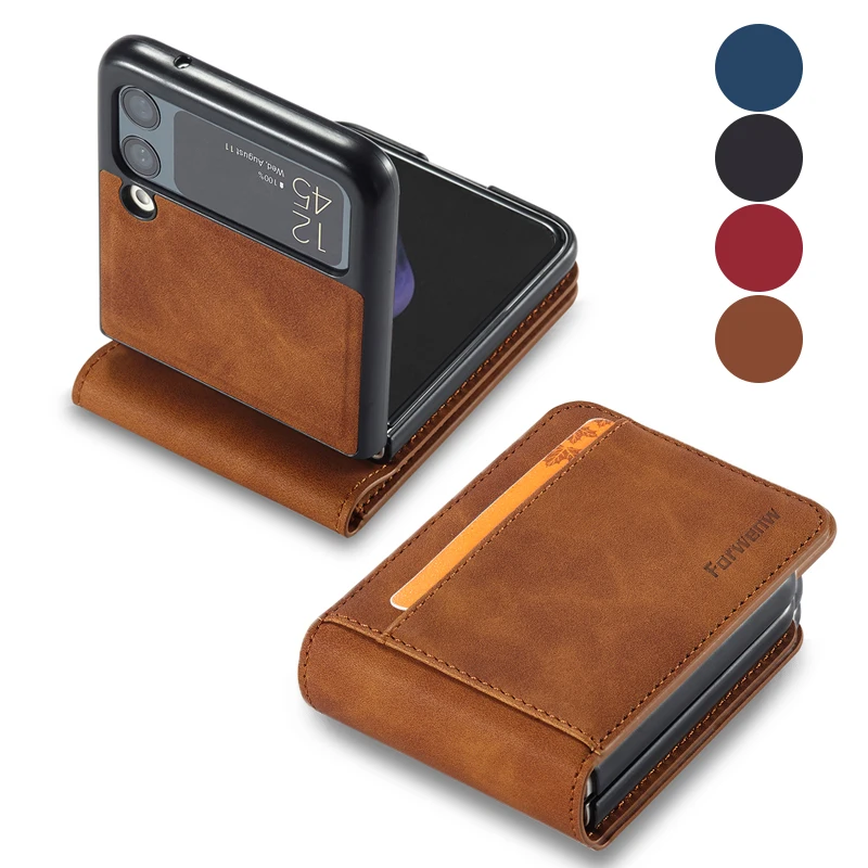 Luxury Leather Wallet Case For Samsung Galaxy Z Flip 5 4 3 Cover Cards Slot Holder Business Phone For Samsung Flip3 flip4 Fundas