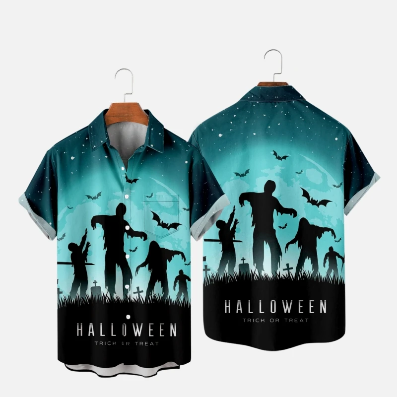 

Men's Hawaiian T-Shirt Gothic Halloween Zombie Retro 3D Printed Y2K Hombre Fashion Shirt Casual Beach Oversized Clothes