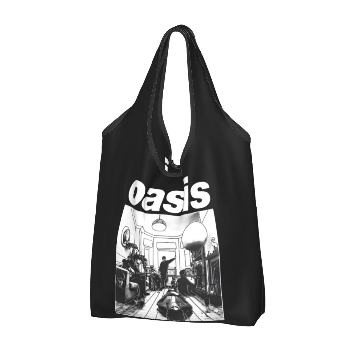 Definitely Maybe Rock Band Grocery Bag Large Reusable Recycle Foldable Heavy Duty O-Oasis Shopping Eco Bag Washable Lightweight