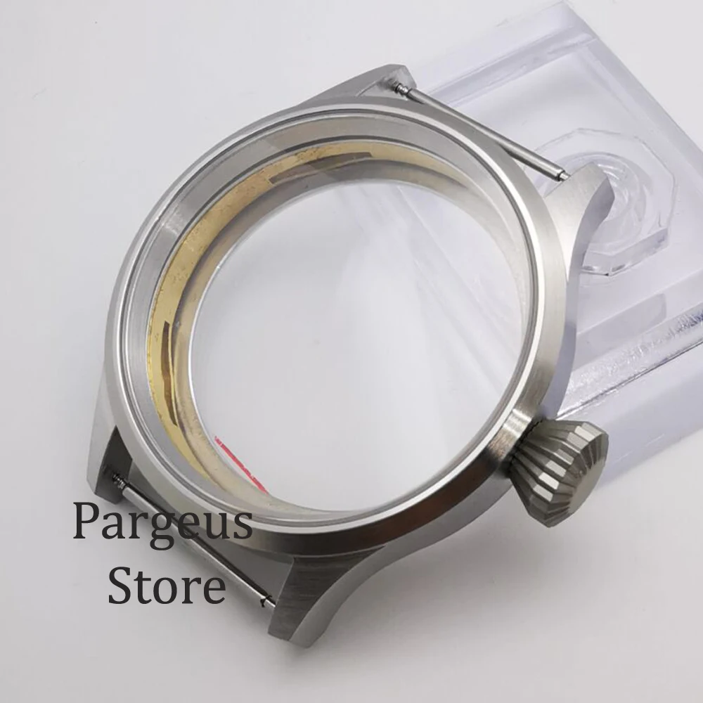 43mm Brushed PVD Coated Sapphire Glass Steel Watch Case Dial Hands Fit ETA 6498 ST3620 Hand Winding Movement