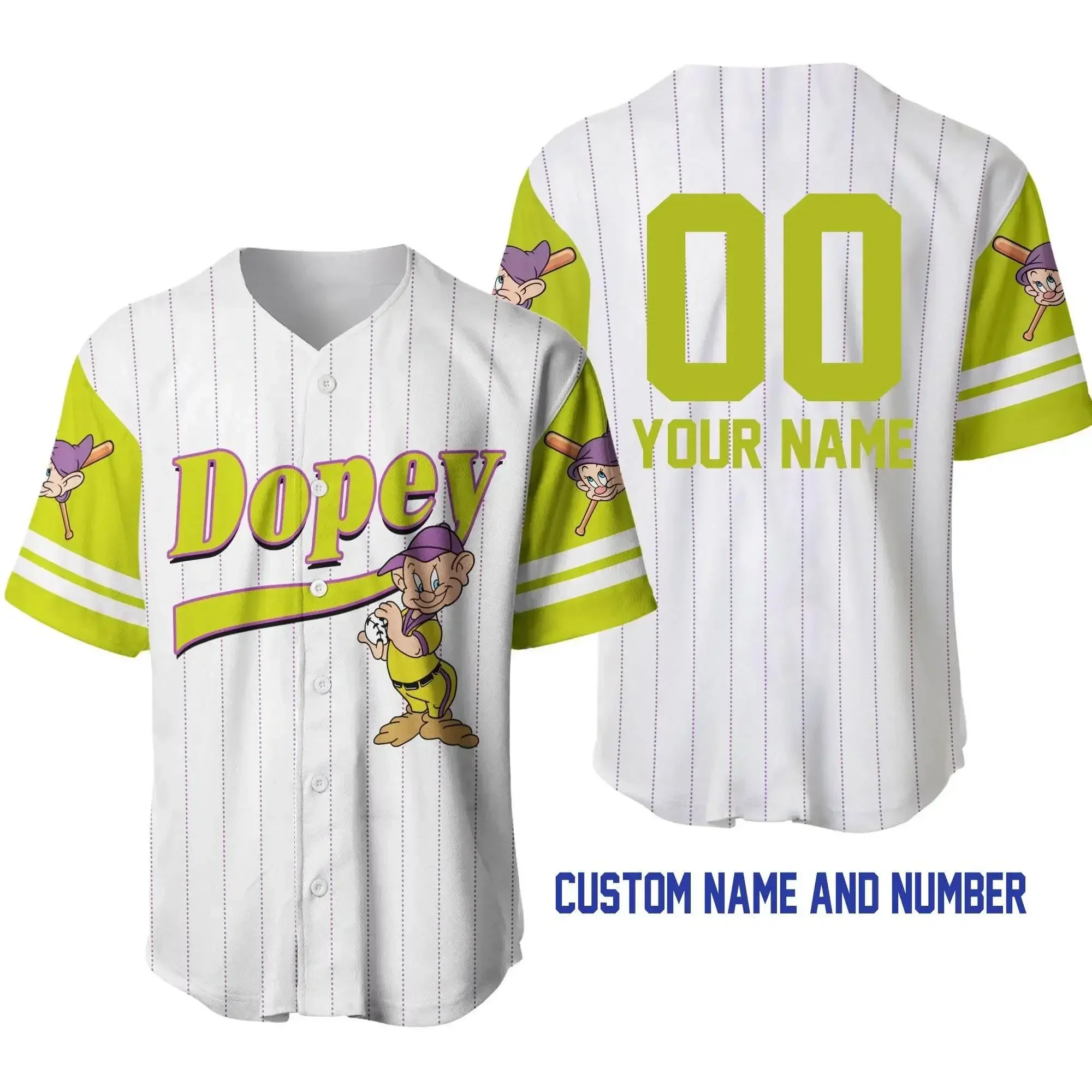 2024 Disney Dopey Dwarf Baseball Jersey Baseball Jersey Shirt 3D Casual T-shirt Men Women Can Wear Custom Name Baseball Shirt