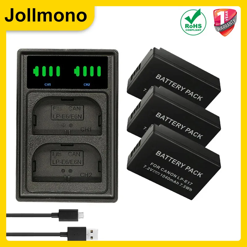 4Pcs LP-E17 LPE17 LP E17 Camera Battery+NEW LED Dual USB Charger for Canon EOS R8 RP 200D 250D M3 M5 M6 750D 760D T6s 800D T8i