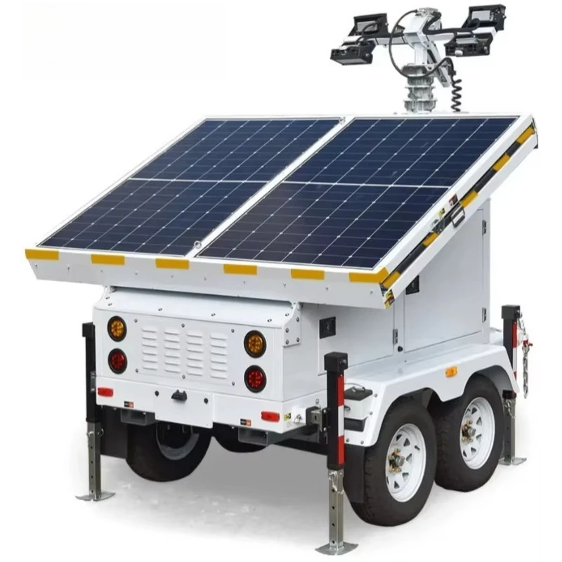 Hot Selling 4-Panel Mobile Solar CCTV Webcam PTZ Camera Tower Light Trailer 7m Mast 3-Day Runtime for Remote Security