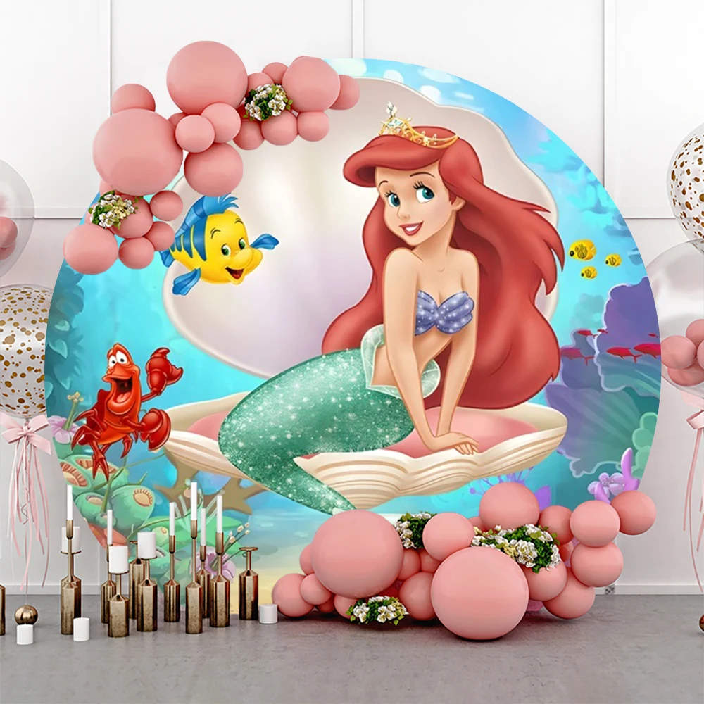The Little Mermaid Princess Ariel Birthday Party Decoration Props Round Backdrop Background Photography Baby Shower Photozone