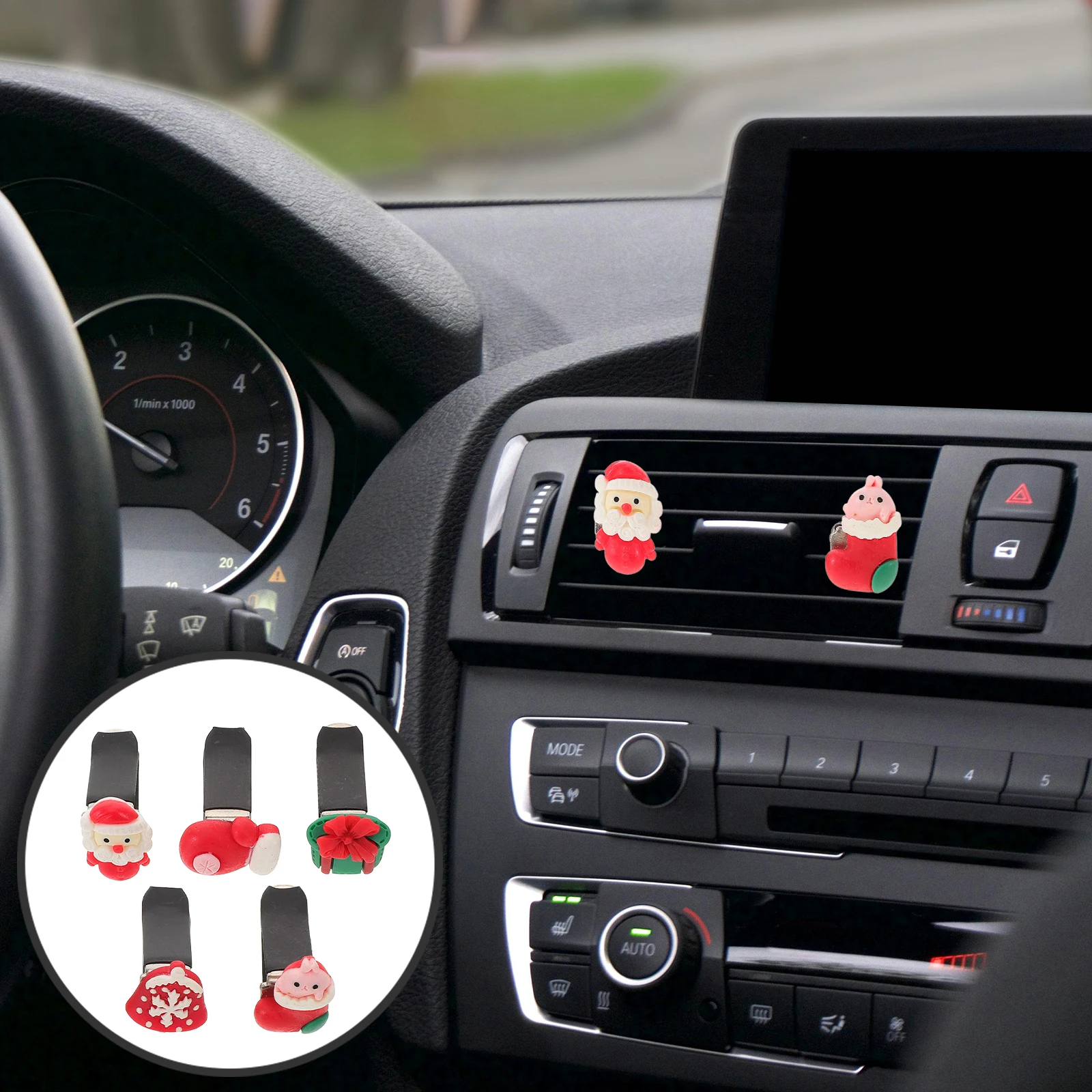 

5pcs Car Air Freshener Vent Clips Christmas Decorations Cute Vehicle Accessories Easy Install Metal Resin Holiday Interior Car