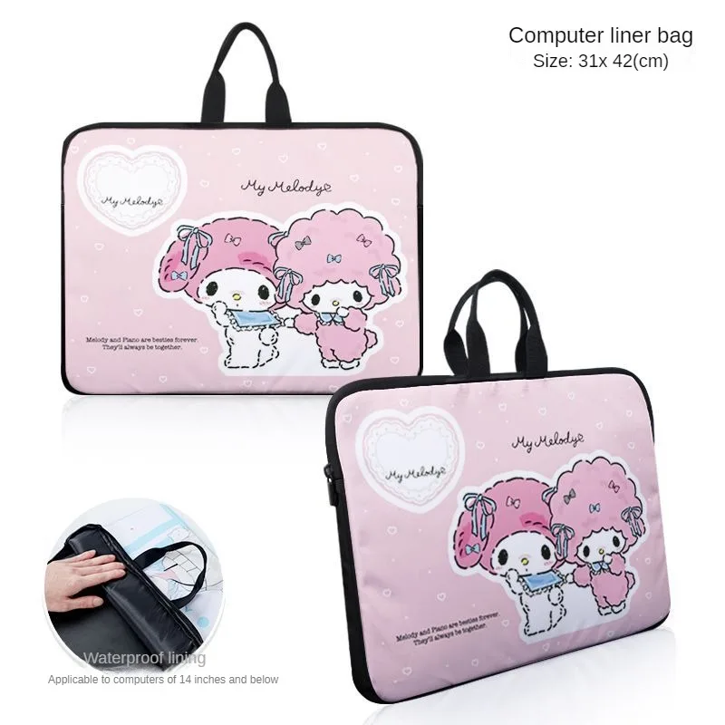 Anime Cartoon Hallo Kitty Pompon Purin Kuromi Cute Laptop Case Waterproof Messenger Shoulder Bag with Strap Carry Handle Bag