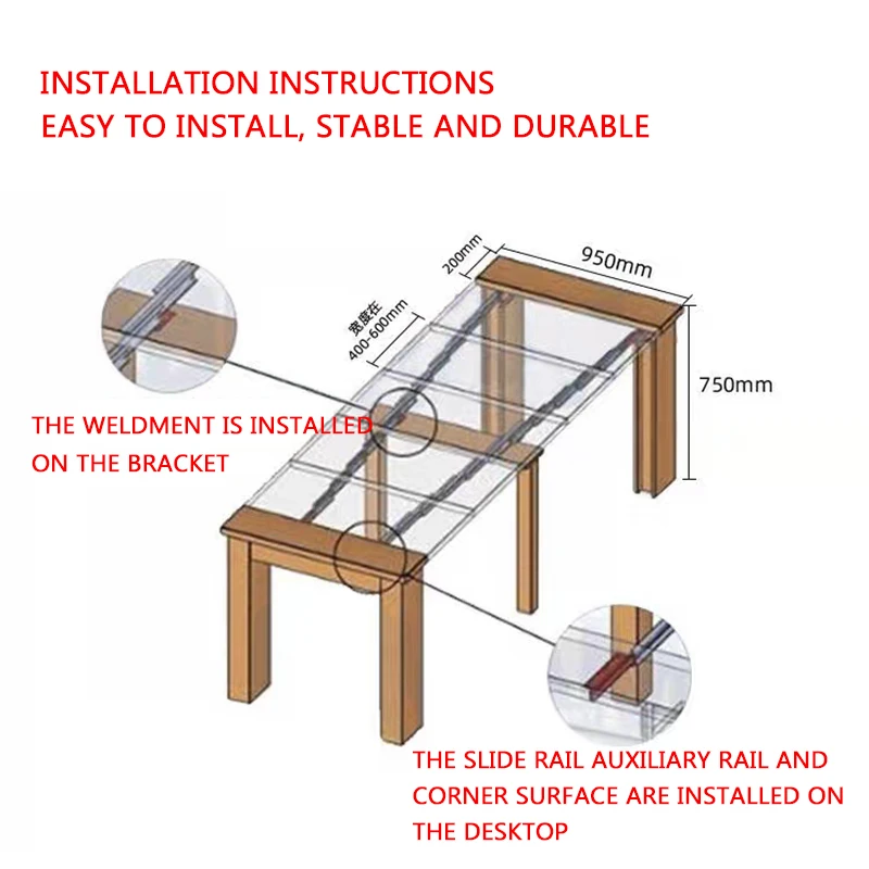 Imagem -05 - Trilho Guia Telescópico Invisível Multifuncional Alumínio Liga Folding Bar Slide Rail para Mesa de Jantar