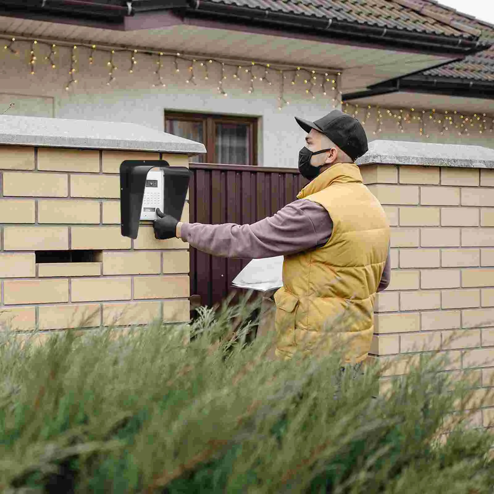 Cubierta para timbre de puerta con carcasa de lluvia, teclado de acceso acrílico a prueba de lluvia, caja de asistencia, ventana de bloqueo, escudo