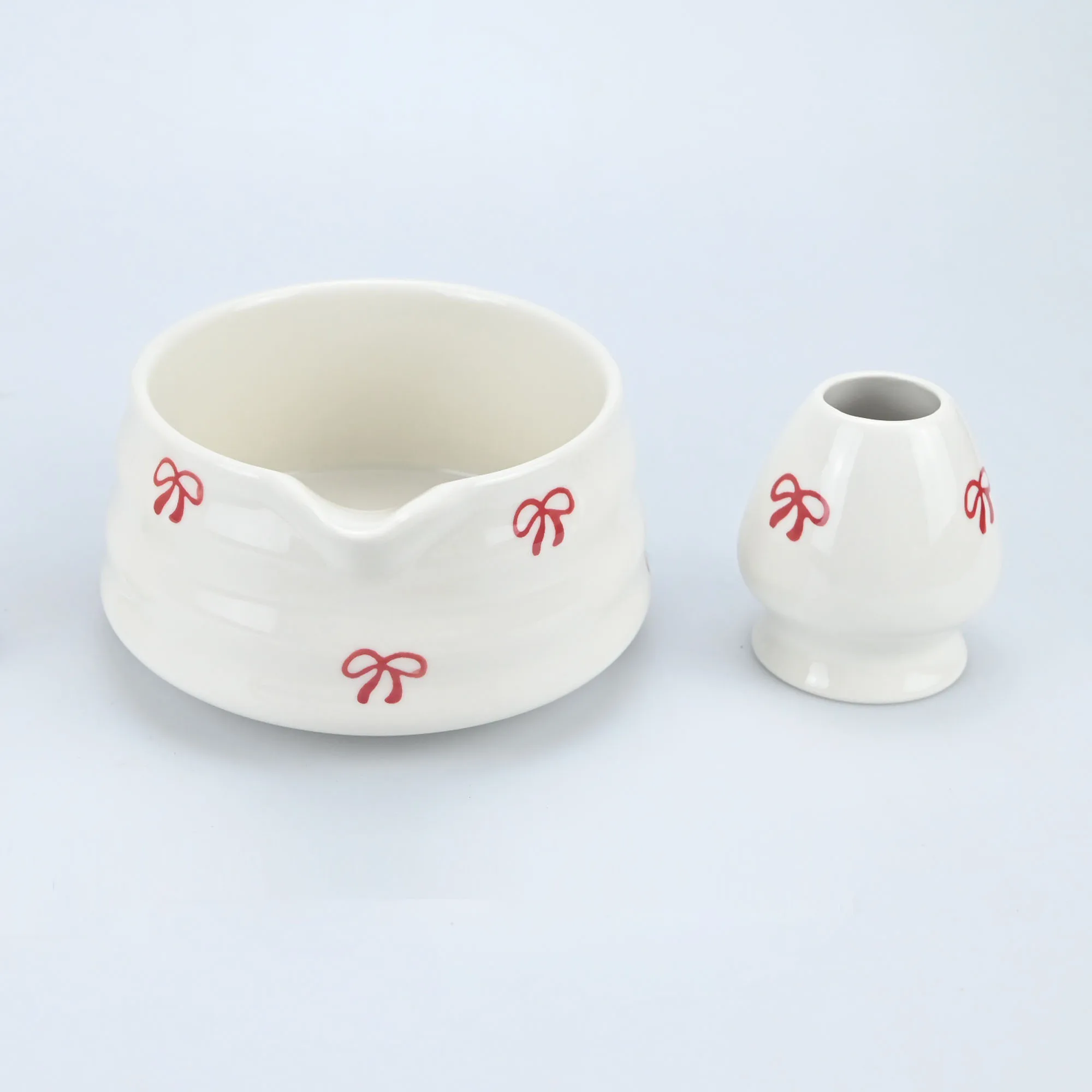 2/4/5-delige Matcha-garde-set, schattige strik Japanse theeservies inclusief garde-sets en Matcha-kom met uitloop, traditionele Japanse Matcha