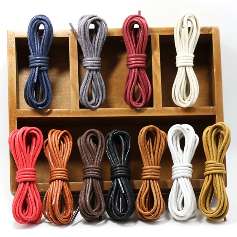 60-180CM 12Colors Waterproof Round Waxing Leather Shoelaces Classic Simple Soft All Match Boot Strings Laces