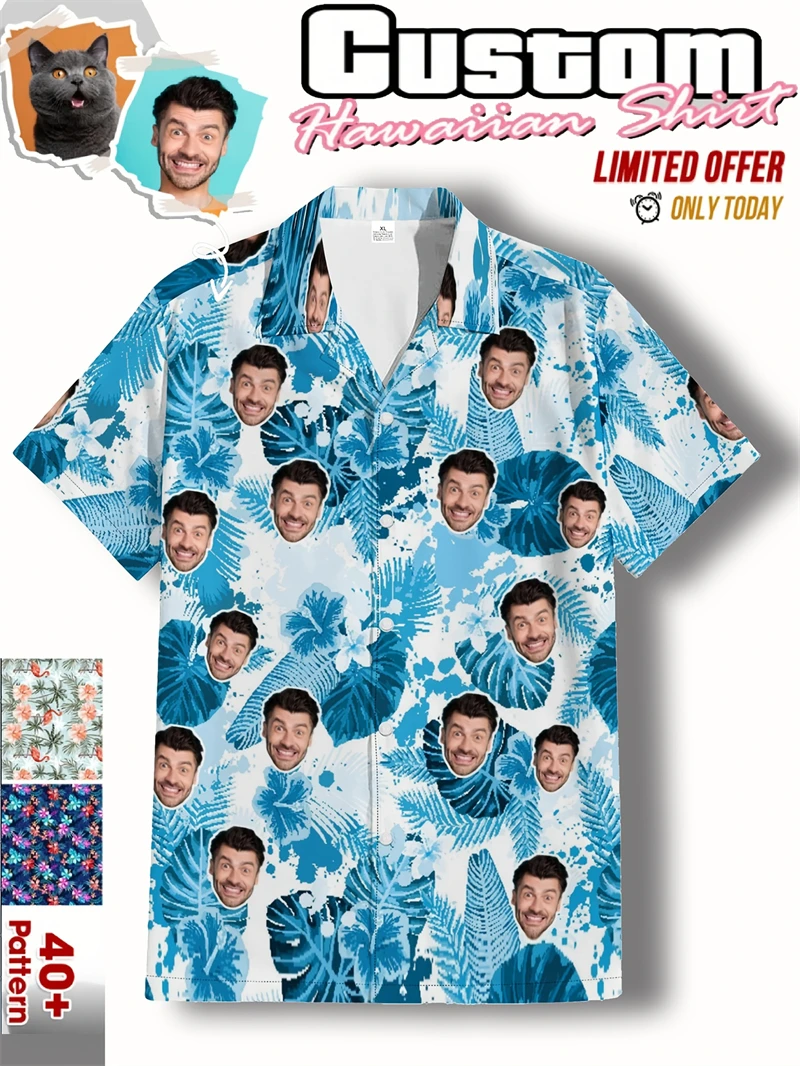 

Funny Hawaii Custom Avatar Design 3D Printed Man Shirts Women Birthday Gift DIY Photo Blouses Women Couple Top Shirt Clothing