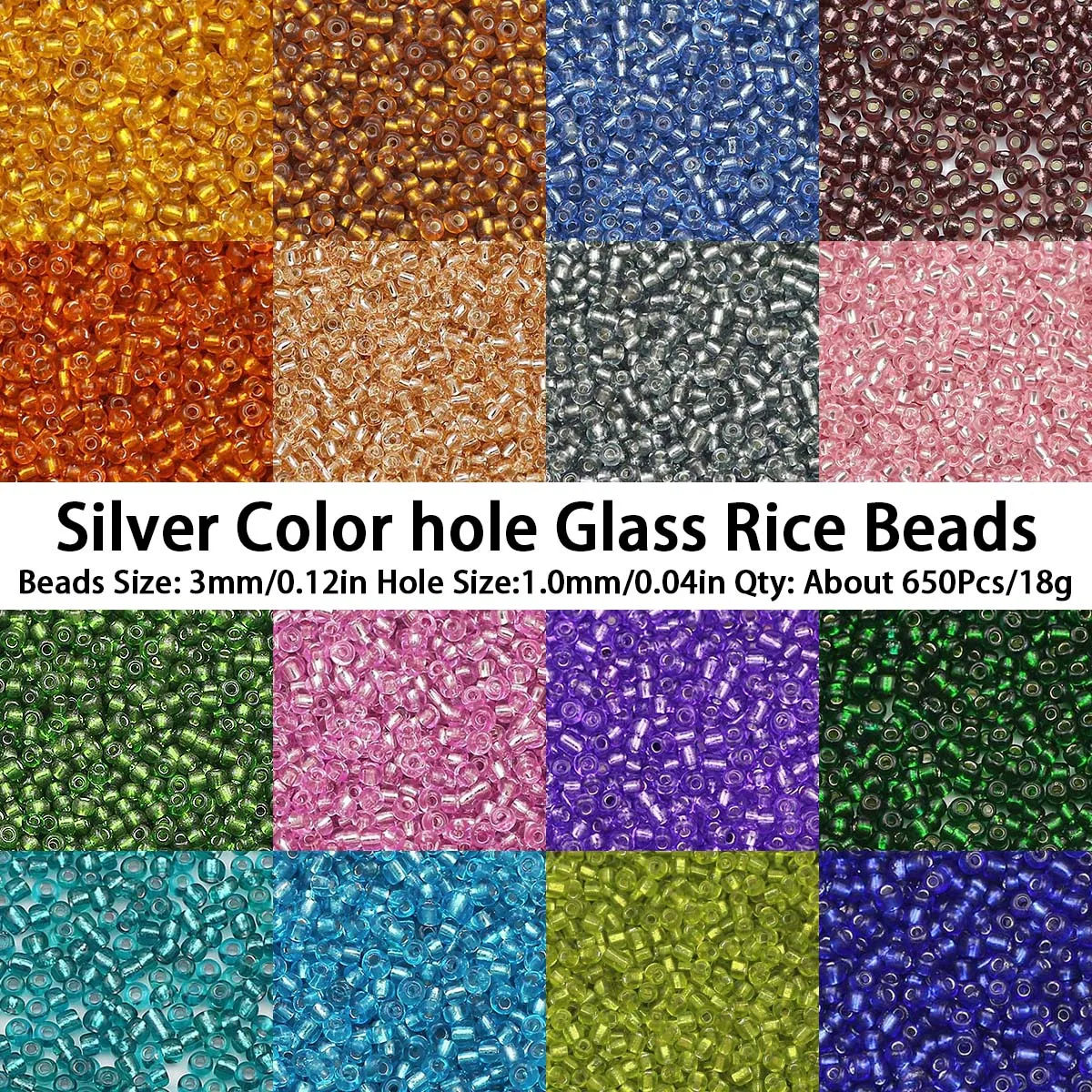 650pcs 18g  Silver Colour Inside Seed Beads 3MM Glass Craft Beads Bracelets Necklace Ring Making Seedbeads For DIY Art Craft