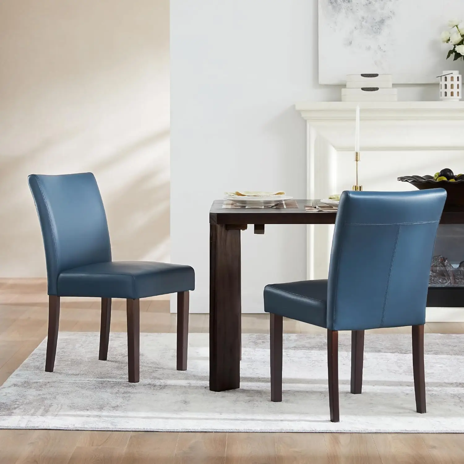 Watson & Whitely Upholstered Kitchen & Dining Room Chairs with Low Back, Faux Leather Armless Dining Chairs with Solid Wood