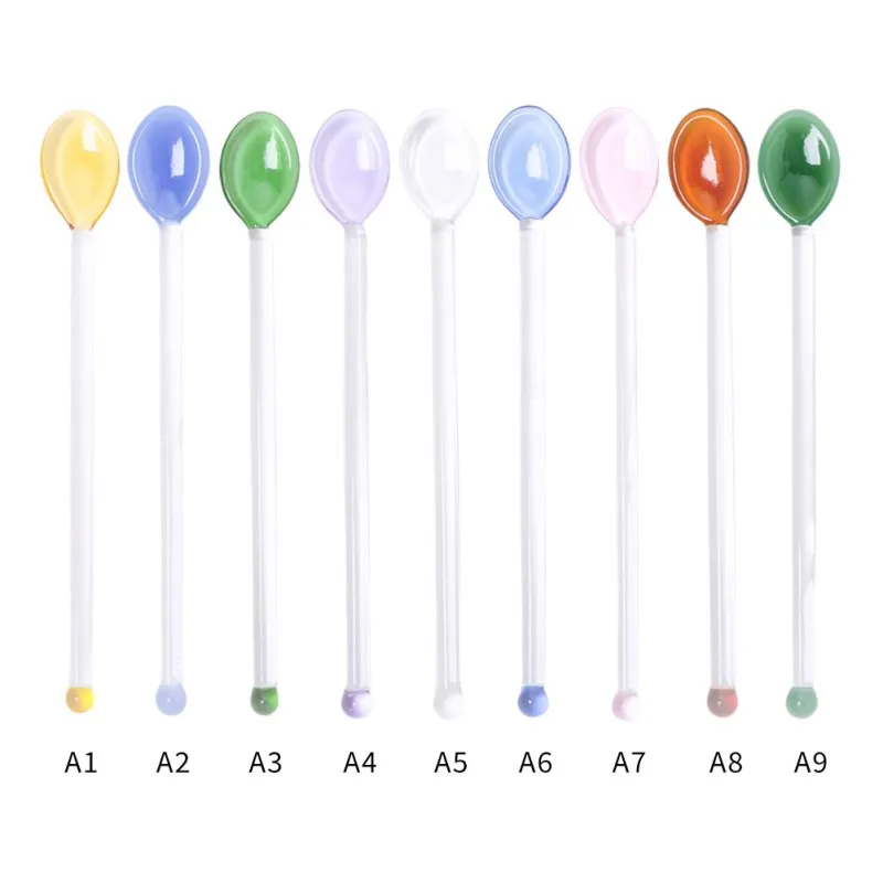 1PC Creative Glass Milk Spoons Colored Transparent Coffee Dessert Stirring Spoon Long Handle Ice Cream Spoon Kitchen Tableware