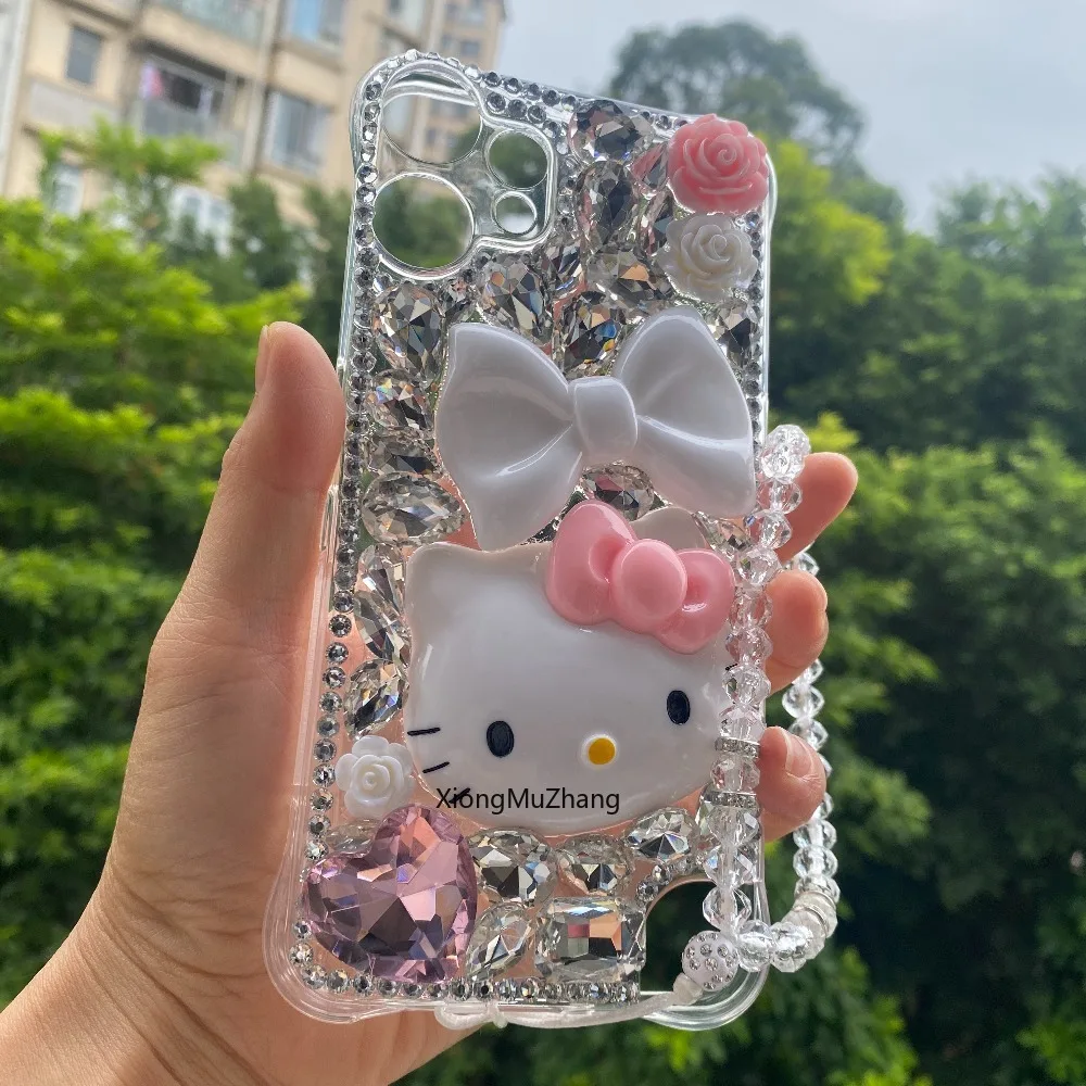 3D Cartoon Hello Kitty Handyhülle für Nothing Phone 4 3 3a 2a Pro 2a Plus CMF Phone2 Pro 1 Cover Strass Schleife Rückseitenhüllen