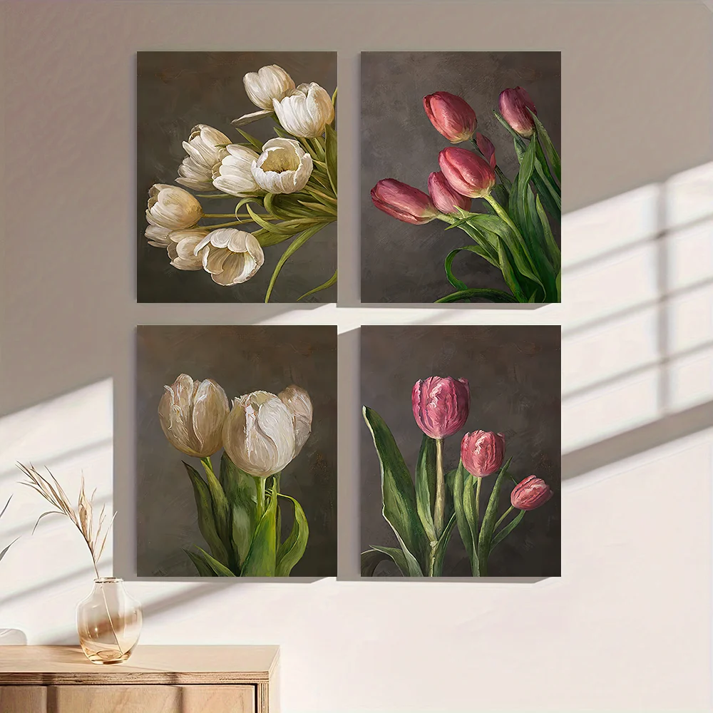 Classic Retro Wall Art Flower Tulip Background Wall Art HD Canvas Print Poster Home Living Room Bedroom Decorative Painting