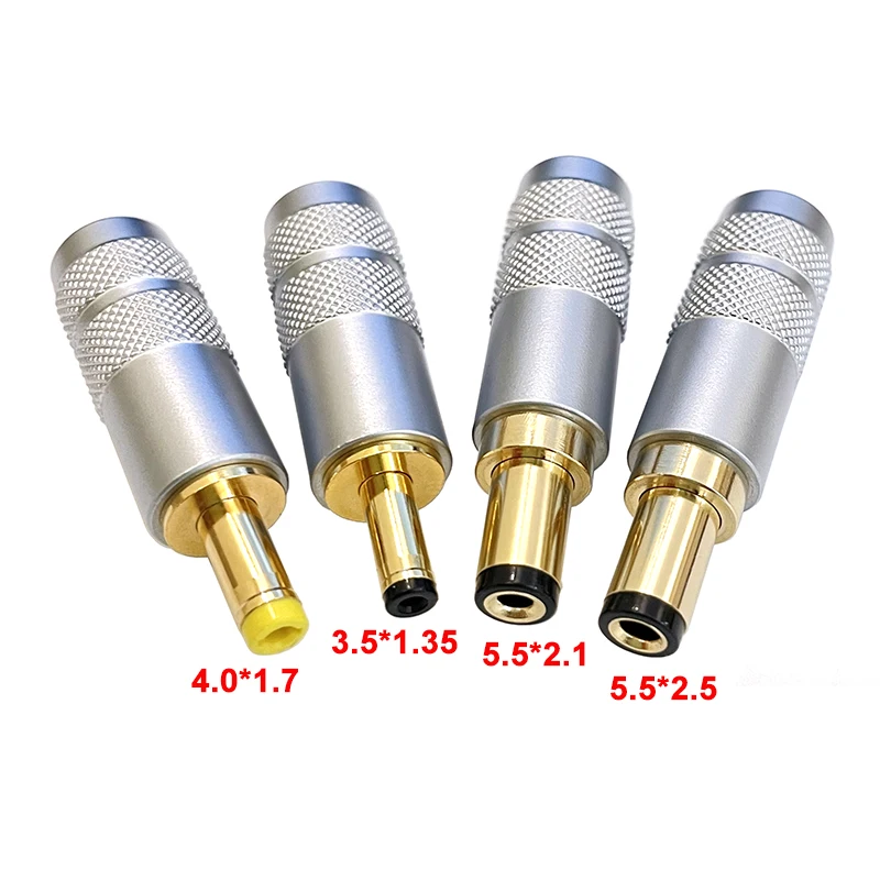

1/2Pcs Copper Housing Gold Plated 5.5 x 2.1 / 5.5 x 2.5 / 4.0x1.7 / 3.5 x 1.35 mm DC Power Jack Male Plug for Welding Line DIY