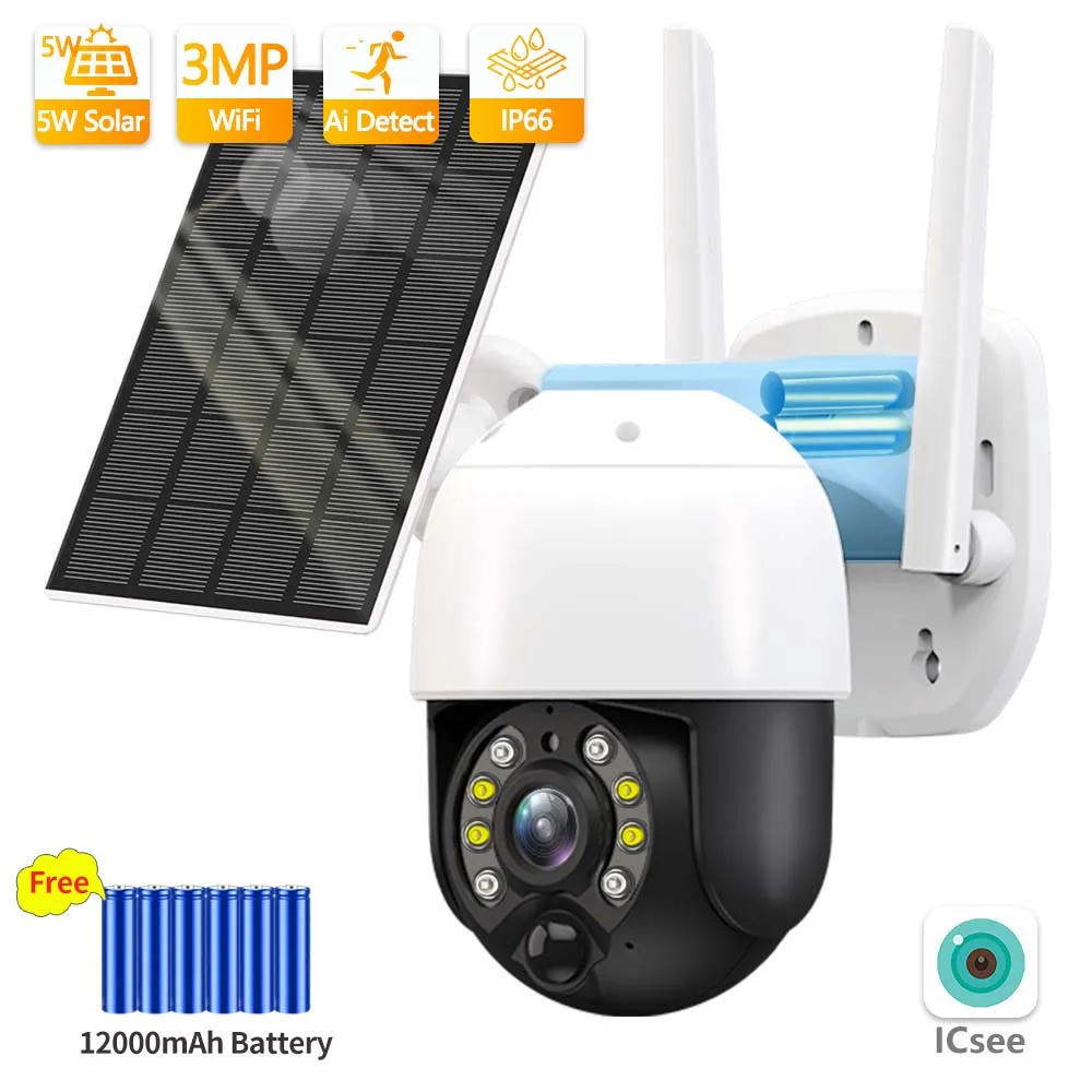 Go! Solar Panel IP Camera WiFi 3MP 4G Video Surveillance Security Protection 7/24 Long Standby Mini HD Monitor AI Detection